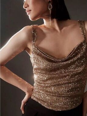 Anthropologie Cowl-Neck Sequin Camisole